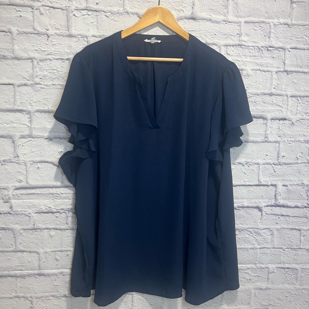 Maurices 4x Deep Blue Flutter Sleeve Blouse